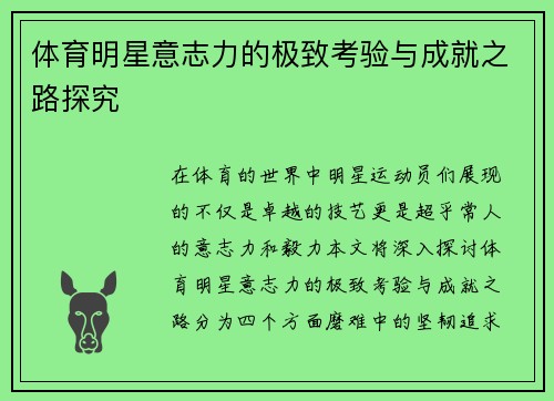 体育明星意志力的极致考验与成就之路探究